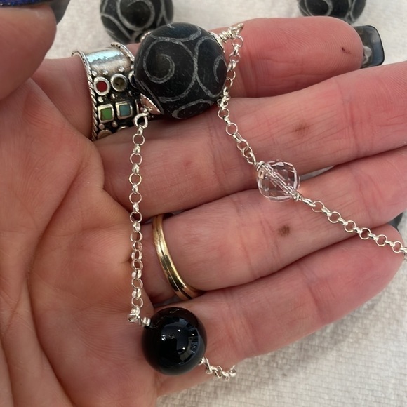 Sterling silver natural stone station large lobster clasp etched carved stone - Picture 5 of 9